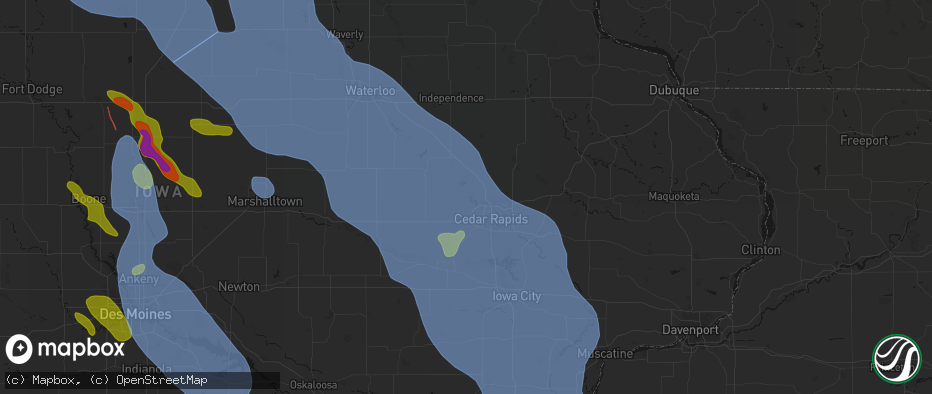 Hail map in Palo, IA on July 20, 2026