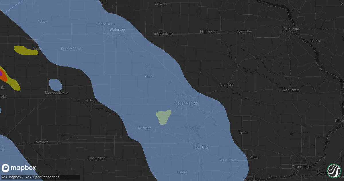 Hail map in Palo, IA on July 20, 2026