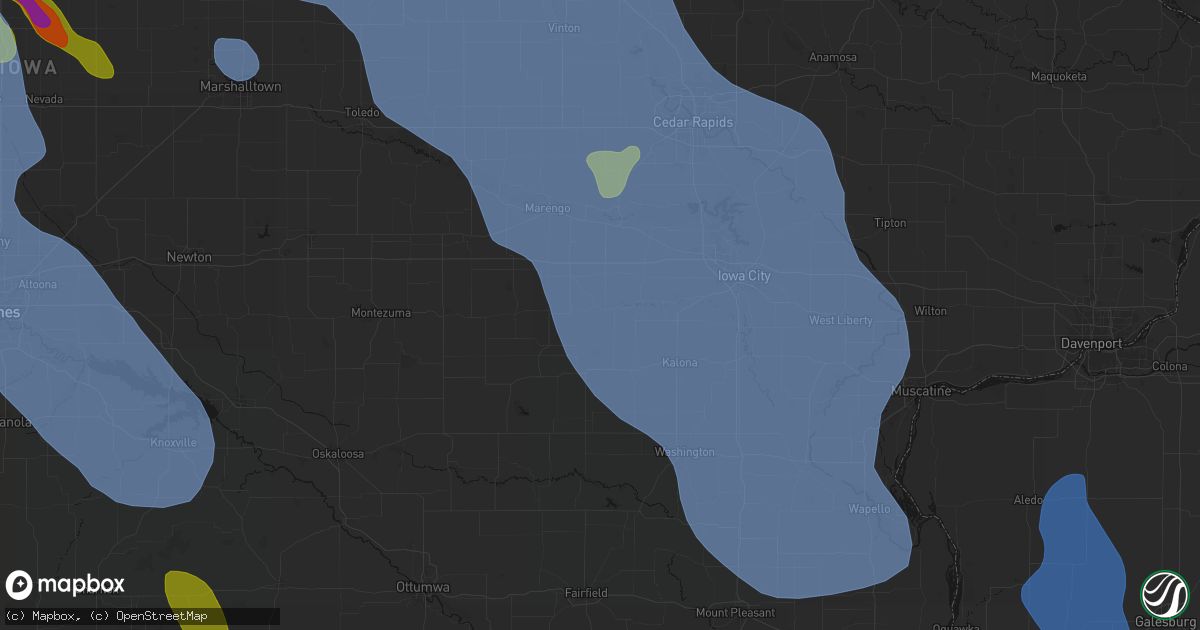 Hail map in Parnell, IA on July 20, 2026