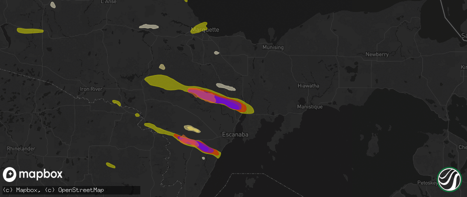 Hail map in Perkins, MI on July 20, 2026