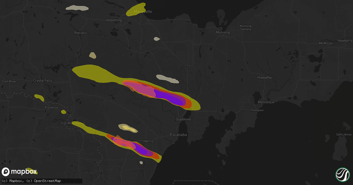 Hail map in Perkins, MI on July 20, 2026