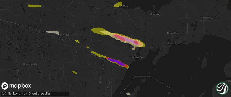 Hail map in Perronville, MI on July 20, 2026
