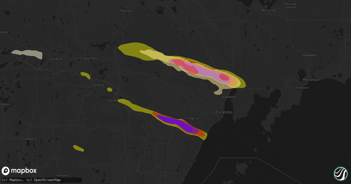 Hail map in Perronville, MI on July 20, 2026