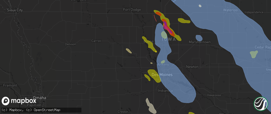 Hail map in Perry, IA on July 20, 2026