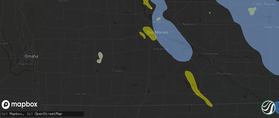 Hail map in Peru, IA on July 20, 2026