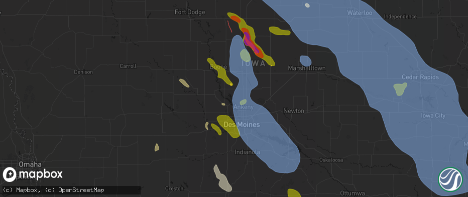 Hail map in Polk City, IA on July 20, 2026