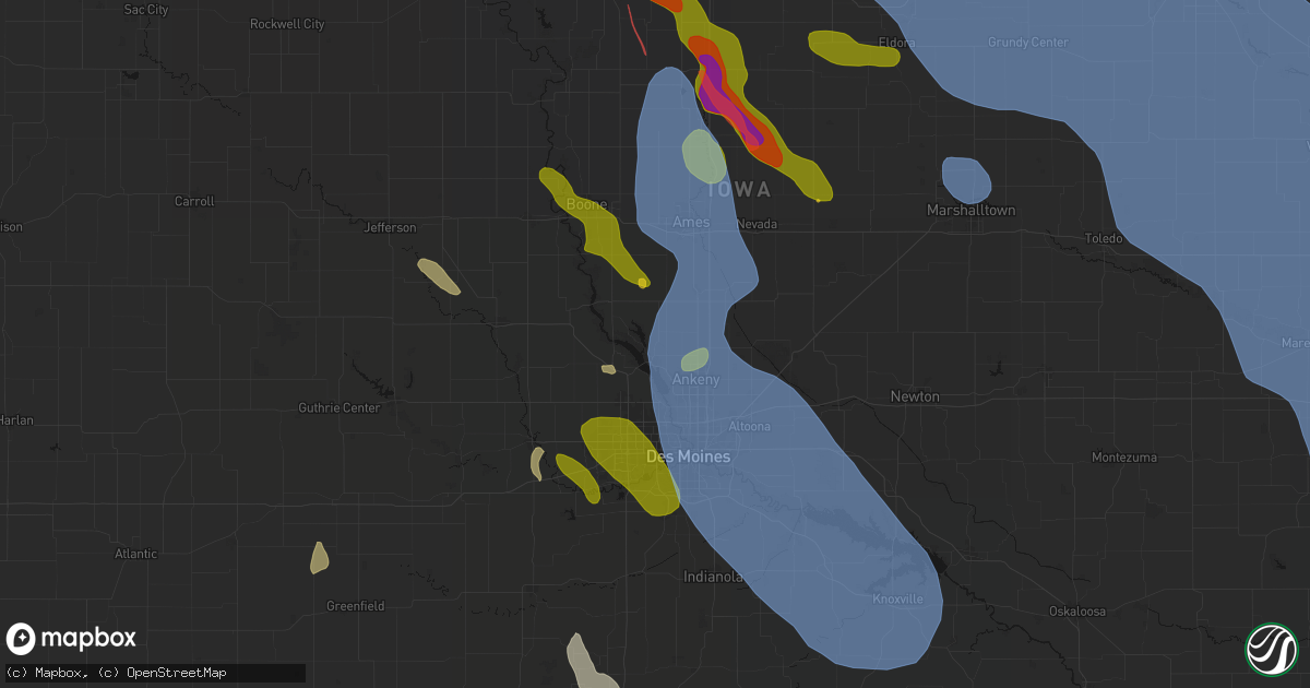 Hail map in Polk City, IA on July 20, 2026