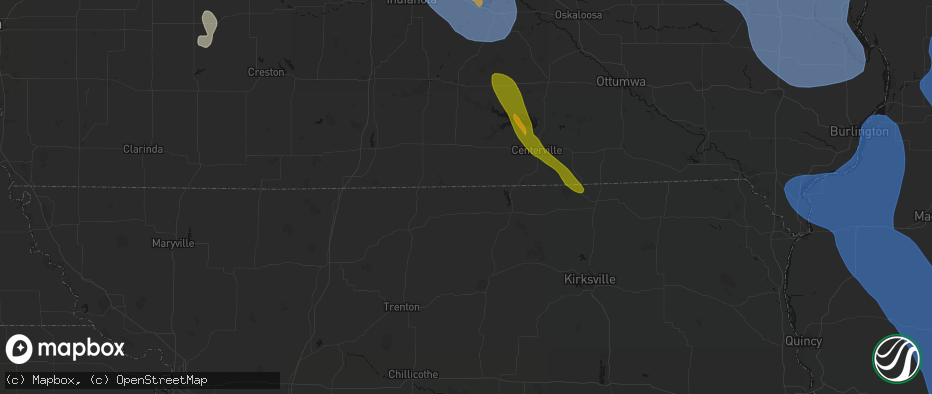 Hail map in Powersville, MO on July 20, 2026