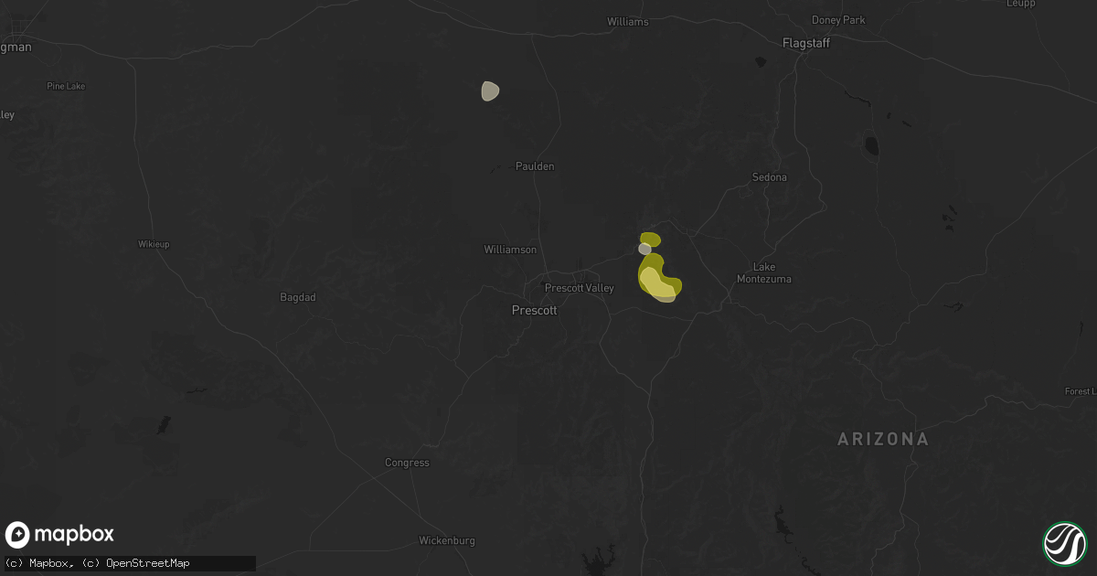 Hail map in Prescott, AZ on July 20, 2026