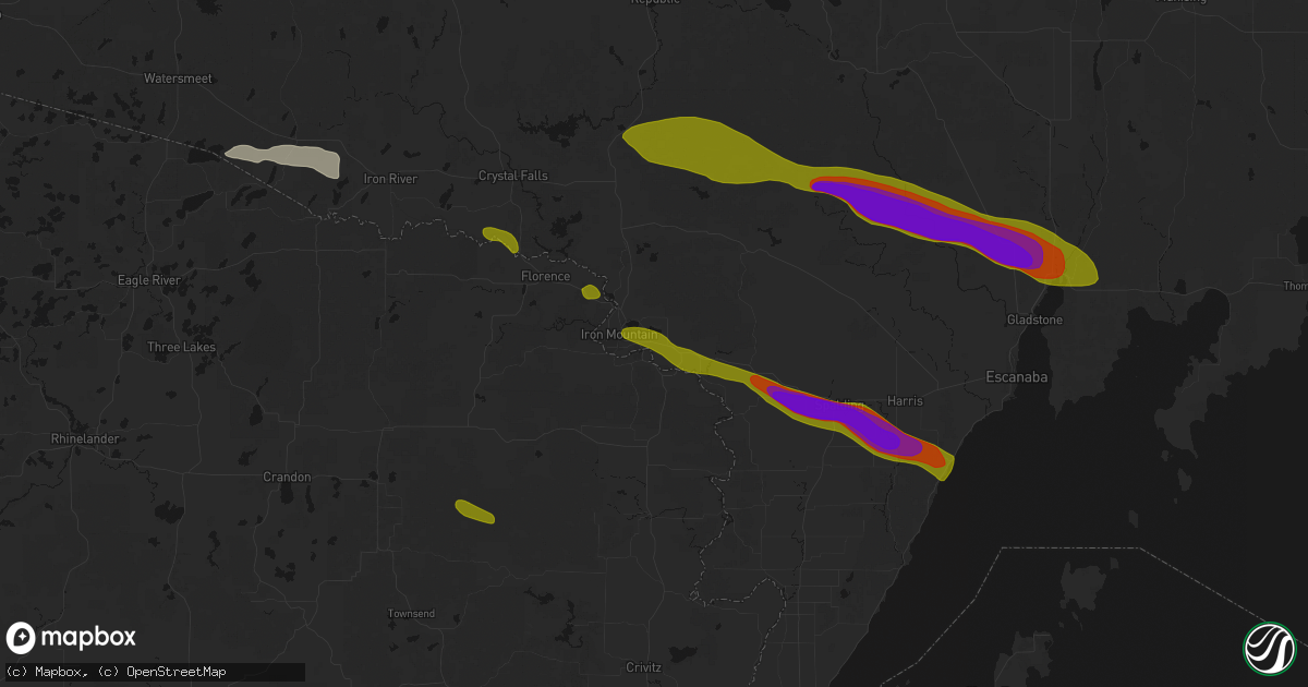 Hail map in Quinnesec, MI on July 20, 2026