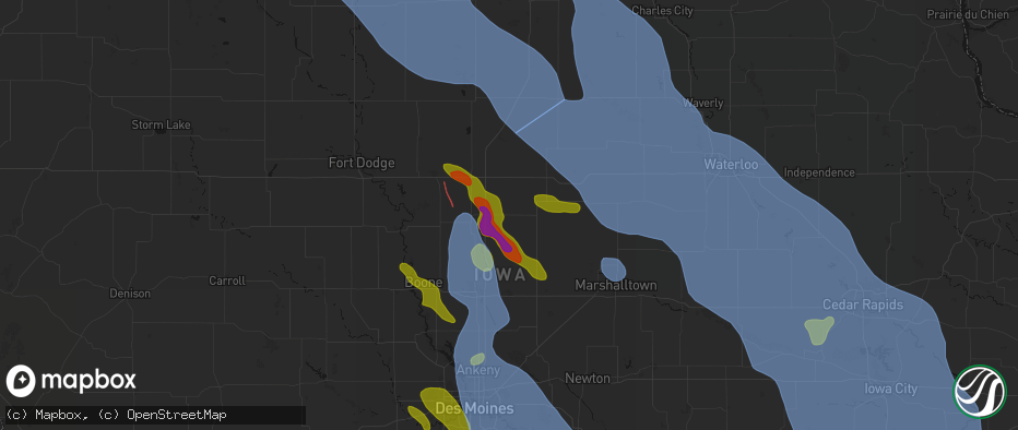 Hail map in Radcliffe, IA on July 20, 2026