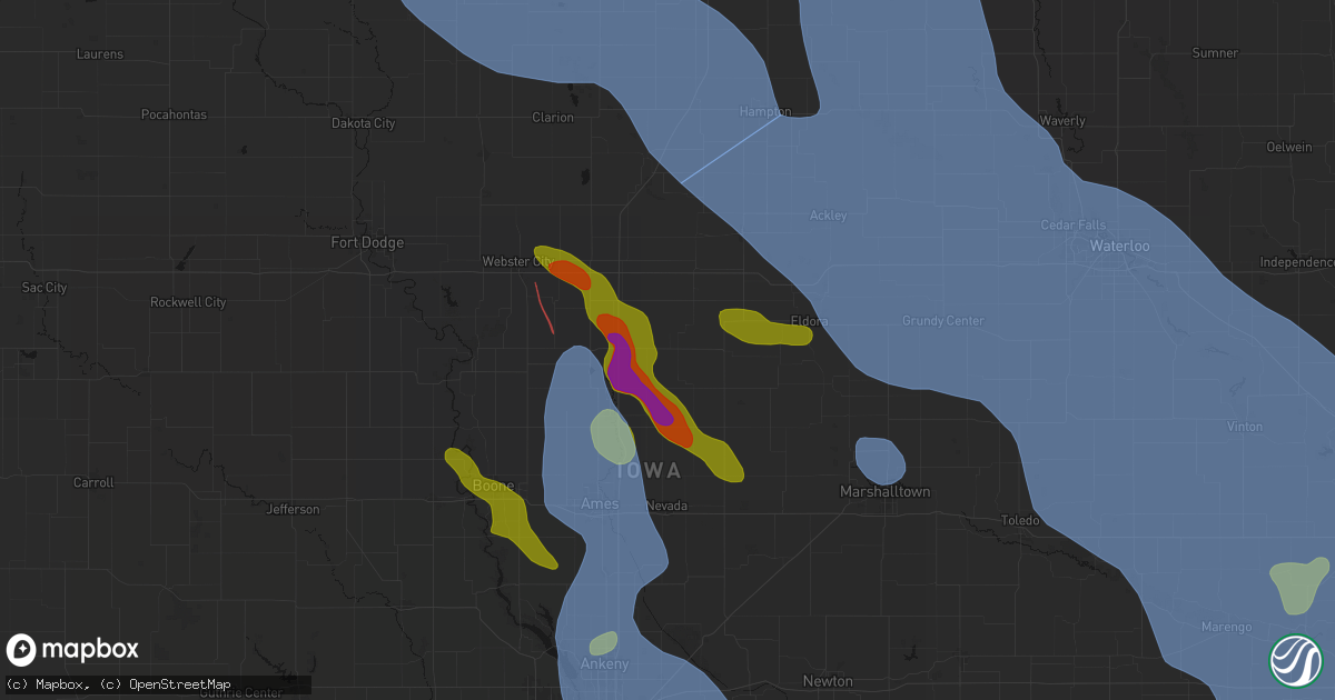 Hail map in Radcliffe, IA on July 20, 2026