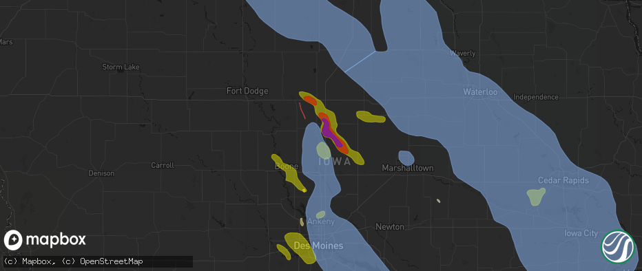 Hail map in Randall, IA on July 20, 2026