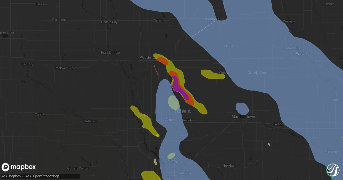 Hail map in Randall, IA on July 20, 2026