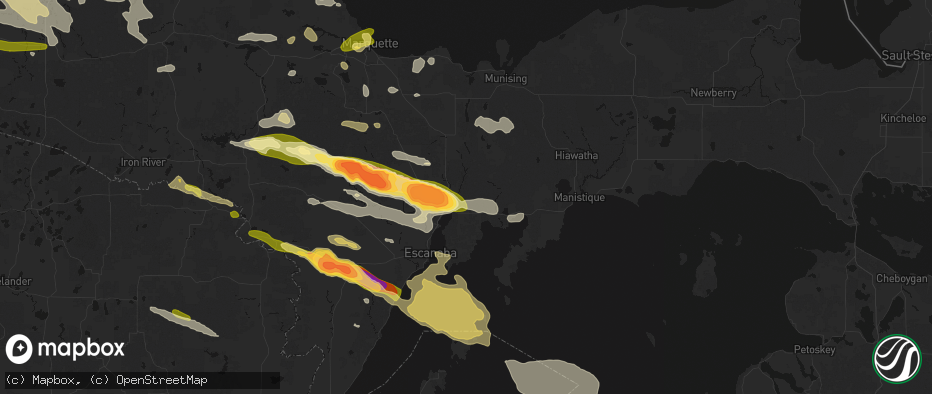 Hail map in Rapid River, MI on July 20, 2026