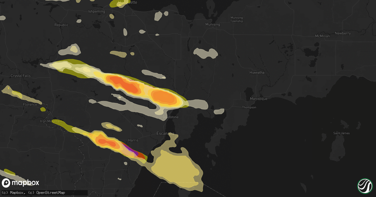 Hail map in Rapid River, MI on July 20, 2026