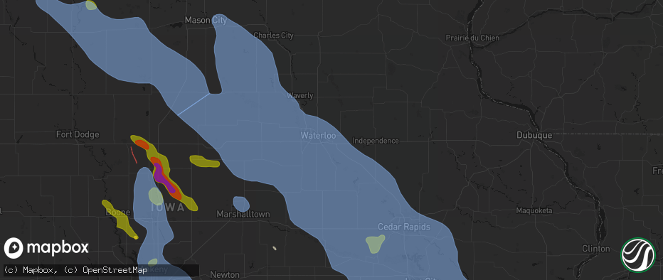 Hail map in Raymond, IA on July 20, 2026