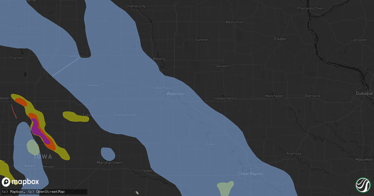Hail map in Raymond, IA on July 20, 2026
