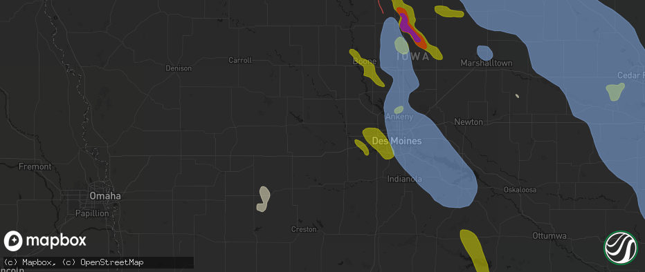 Hail map in Redfield, IA on July 20, 2026