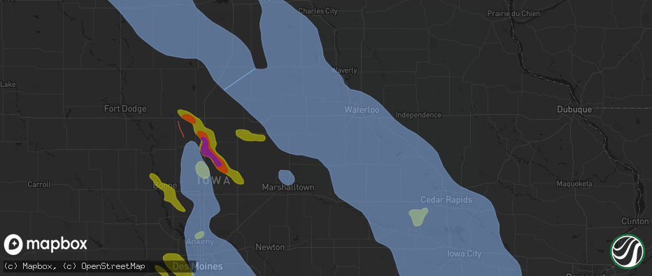 Hail map in Reinbeck, IA on July 20, 2026