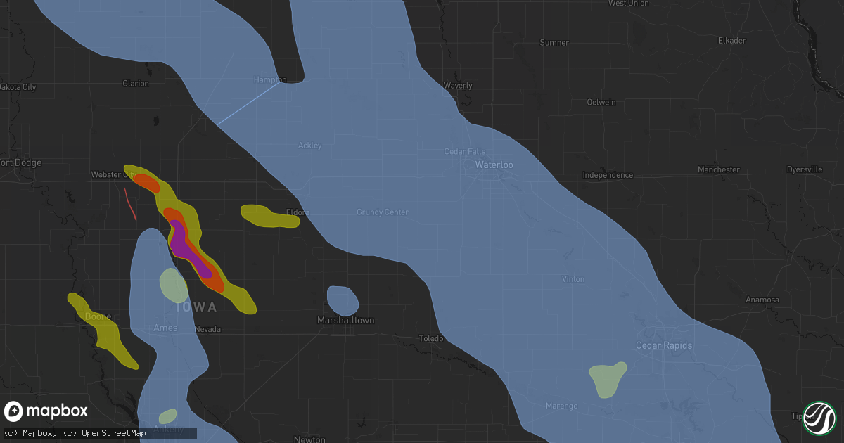 Hail map in Reinbeck, IA on July 20, 2026