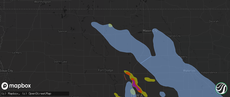 Hail map in Renwick, IA on July 20, 2026