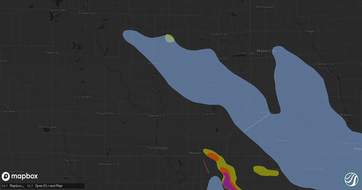Hail map in Renwick, IA on July 20, 2026