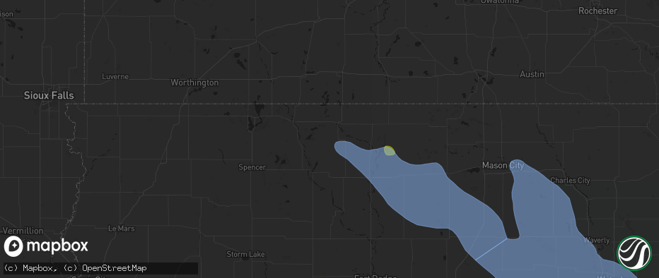 Hail map in Ringsted, IA on July 20, 2026