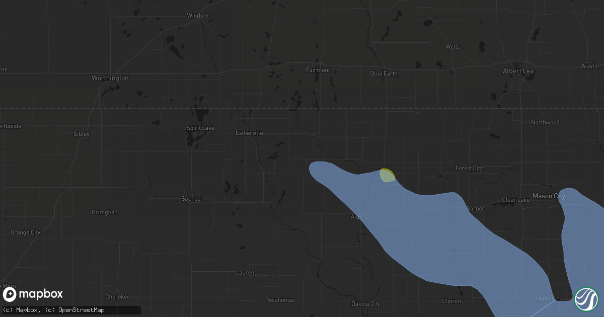 Hail map in Ringsted, IA on July 20, 2026
