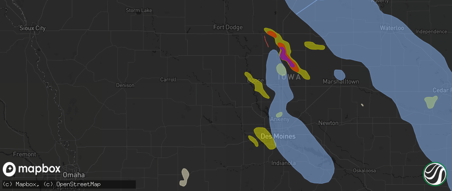 Hail map in Rippey, IA on July 20, 2026