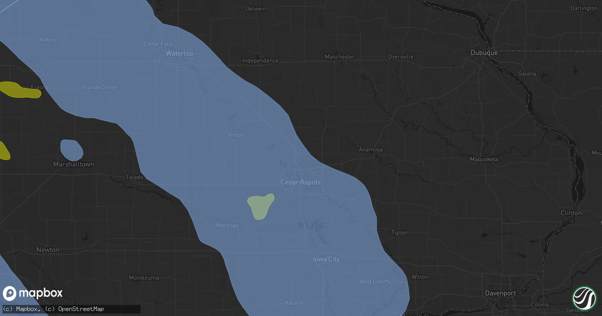 Hail map in Robins, IA on July 20, 2026