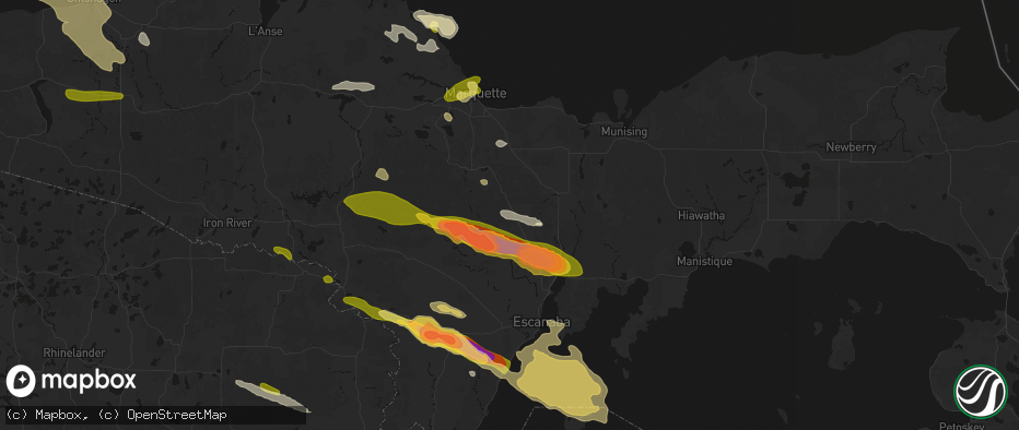 Hail map in Rock, MI on July 20, 2026