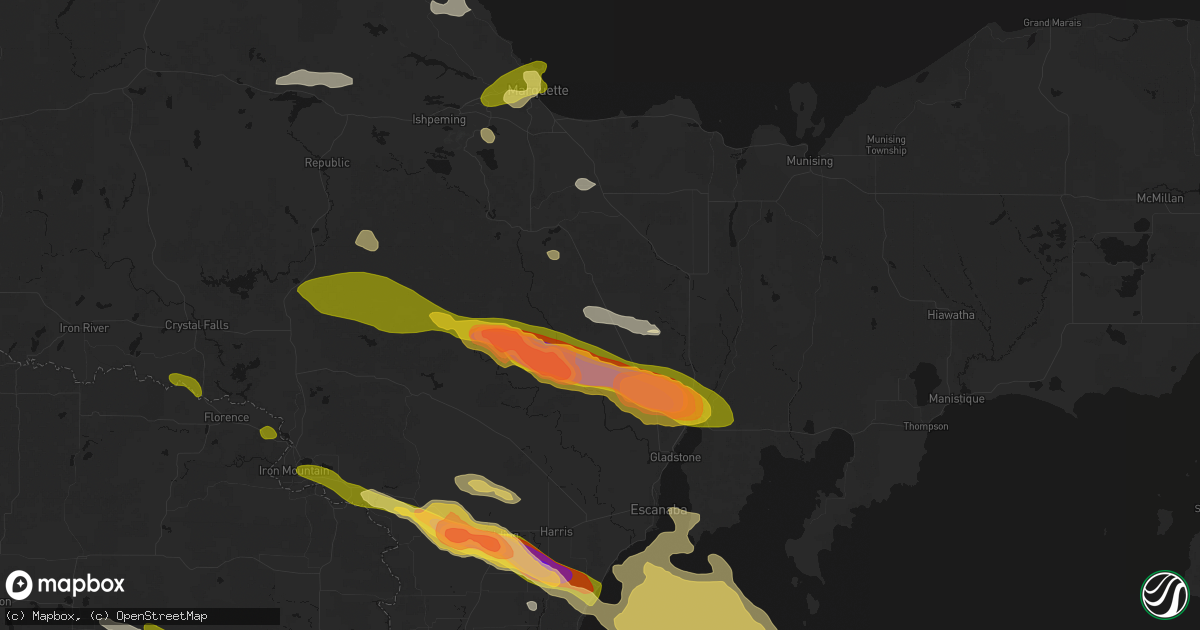 Hail map in Rock, MI on July 20, 2026