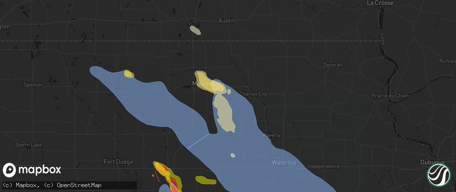 Hail map in Rockford, IA on July 20, 2026