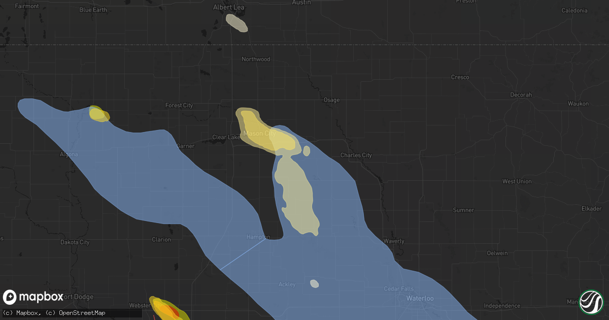 Hail map in Rockford, IA on July 20, 2026