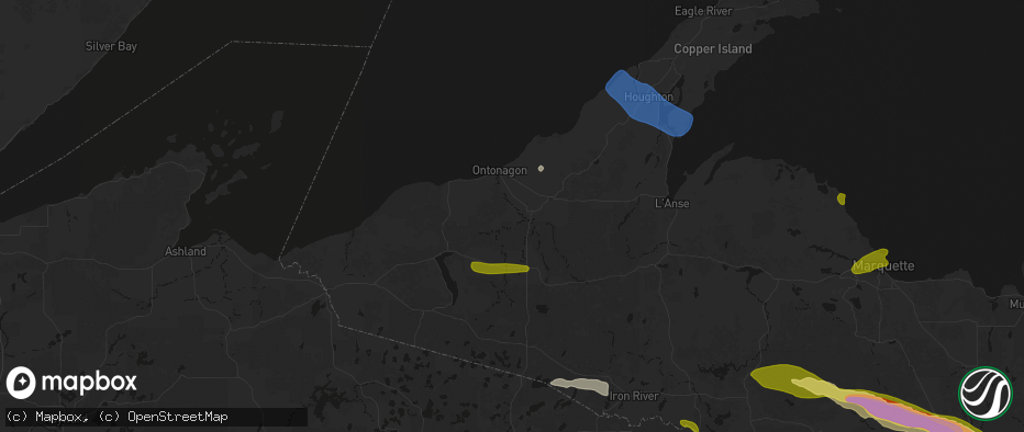 Hail map in Rockland, MI on July 20, 2026
