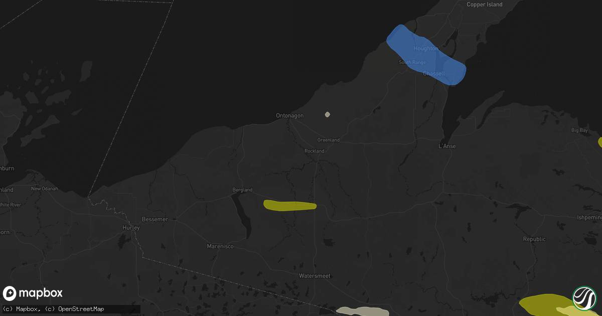 Hail map in Rockland, MI on July 20, 2026
