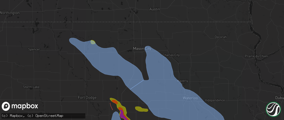 Hail map in Rockwell, IA on July 20, 2026