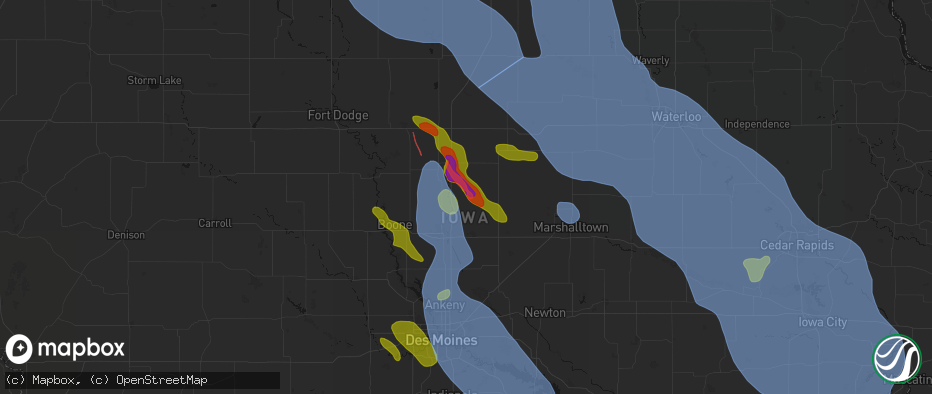 Hail map in Roland, IA on July 20, 2026