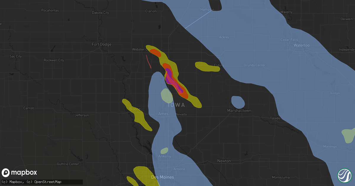Hail map in Roland, IA on July 20, 2026