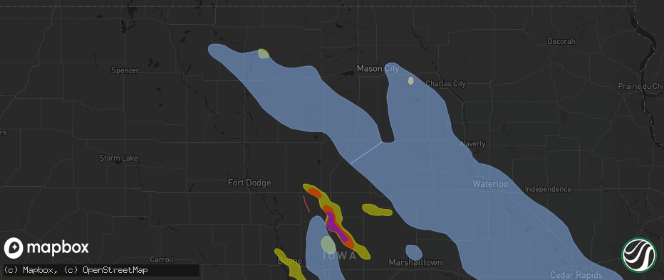 Hail map in Rowan, IA on July 20, 2026