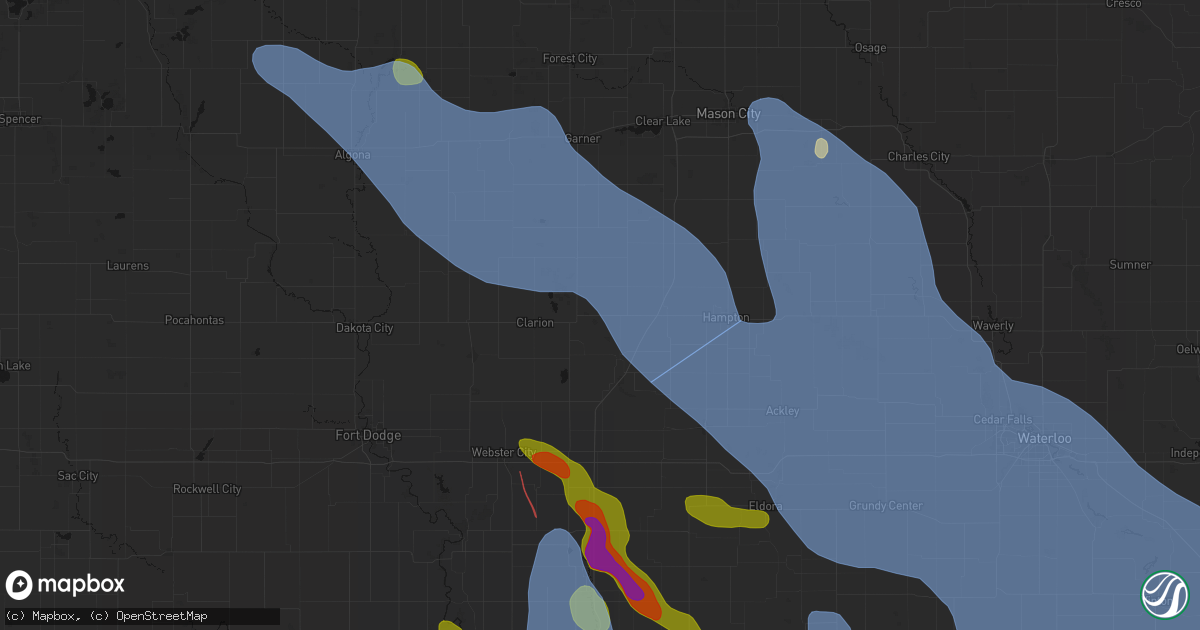 Hail map in Rowan, IA on July 20, 2026