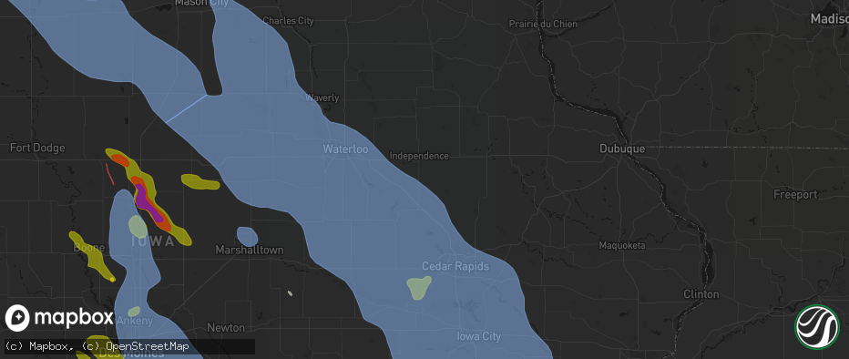 Hail map in Rowley, IA on July 20, 2026