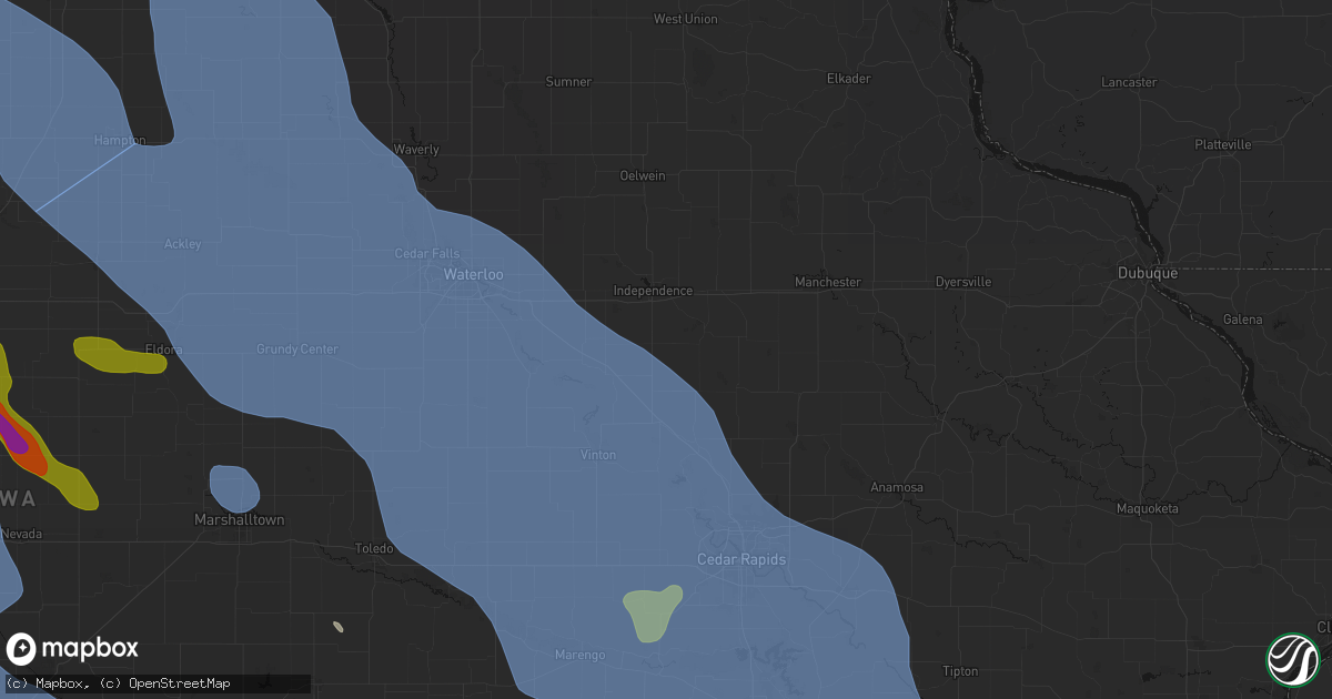 Hail map in Rowley, IA on July 20, 2026