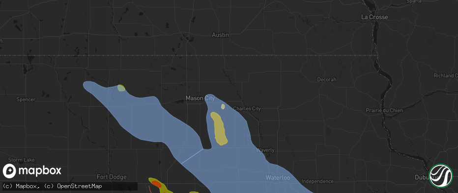 Hail map in Rudd, IA on July 20, 2026