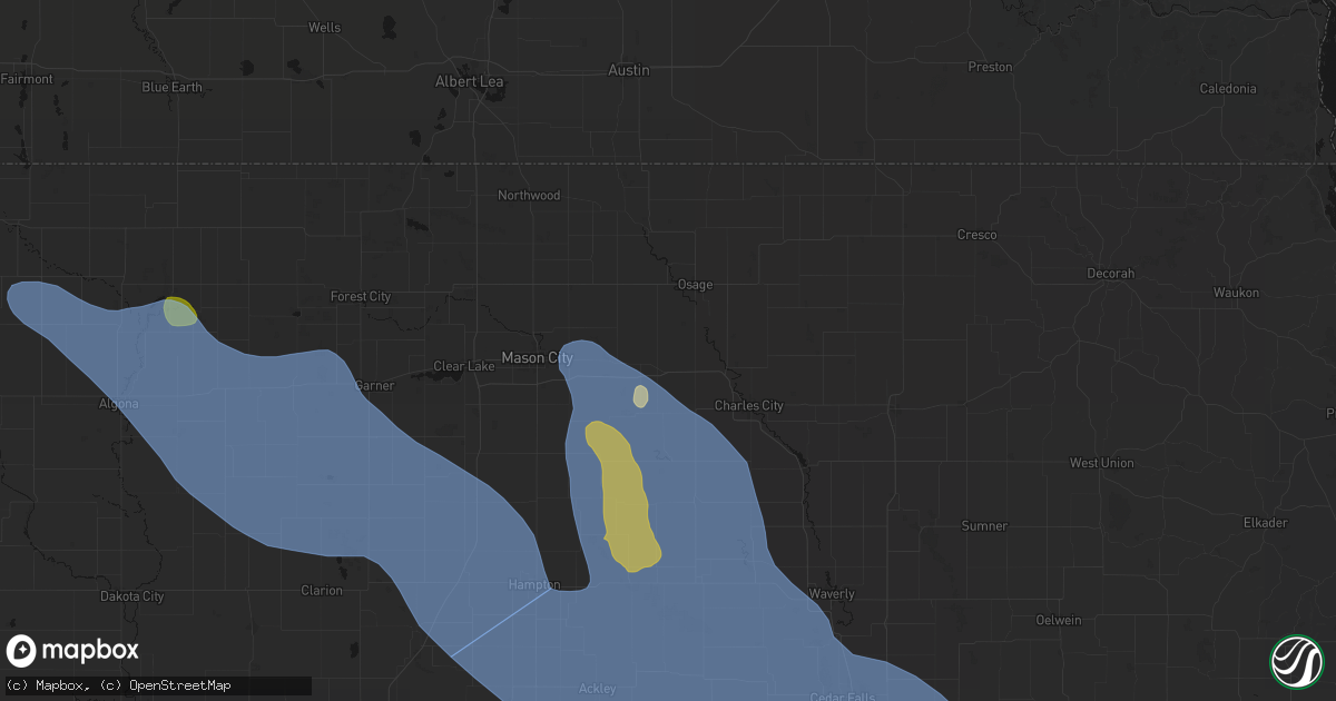 Hail map in Rudd, IA on July 20, 2026