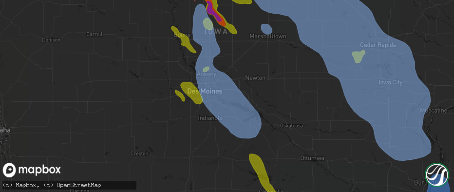 Hail map in Runnells, IA on July 20, 2026