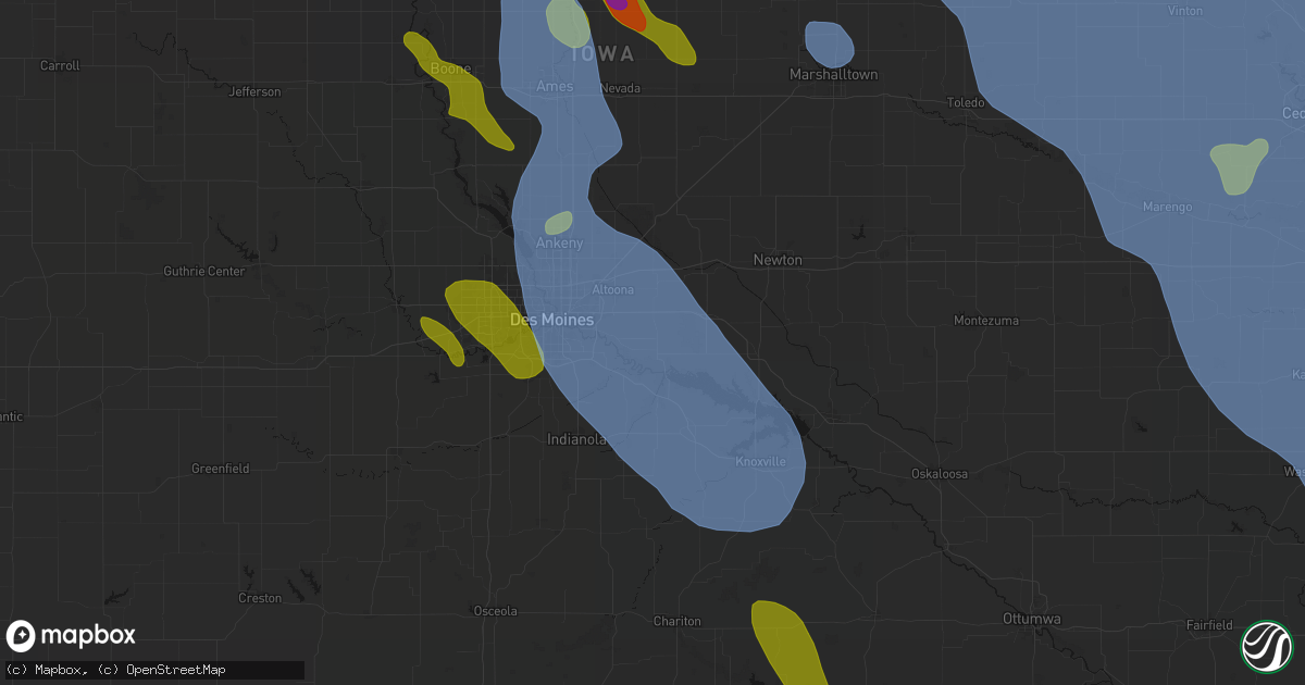 Hail map in Runnells, IA on July 20, 2026