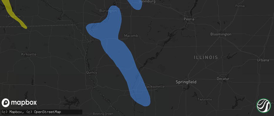Hail map in Rushville, IL on July 20, 2026