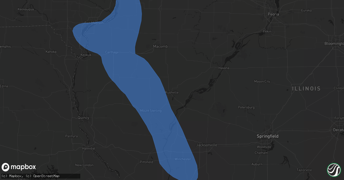 Hail map in Rushville, IL on July 20, 2026